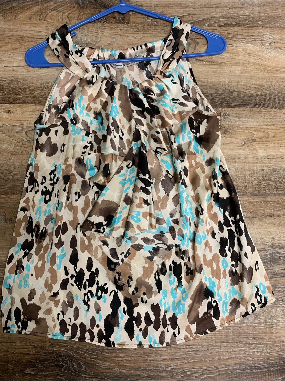 Signature by Larry Levine Turquoise & Brown Animal-Print Sleeveless Top
